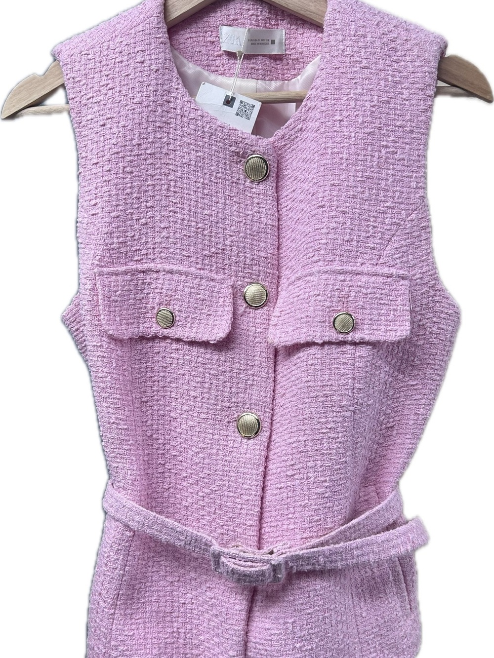 Zara Pink Textured Knit Jacket with Gold Button